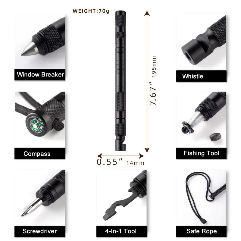 Multi-Function Portable Tactical Pen Self Defense Emergency Glass Breaker Fishing Tool Screwdriver Outdoor Rescue EDC Tool