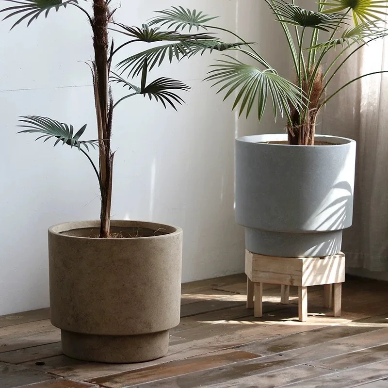 Nordic large-diameter magnesium cement flower pot, floor-to-ceiling green plant planting pot, living room, shopping mall lobby