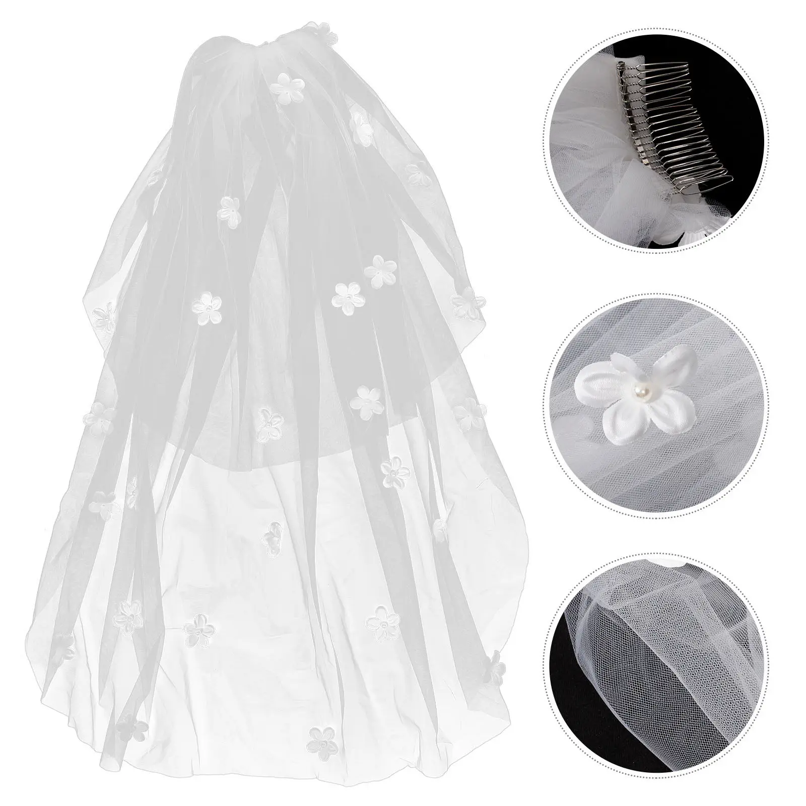 Pearl Wedding Veil with Delicate Floral Headpiece – Romantic Long Bridal Veil for Brides