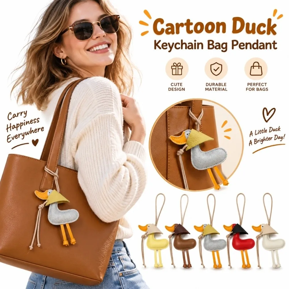 New PU Leather Duck Keychain Scarf Duck Shape Cute Style Cartoon Keyring Hanging Rope Colorful Bag Pendant Backpack Accessory