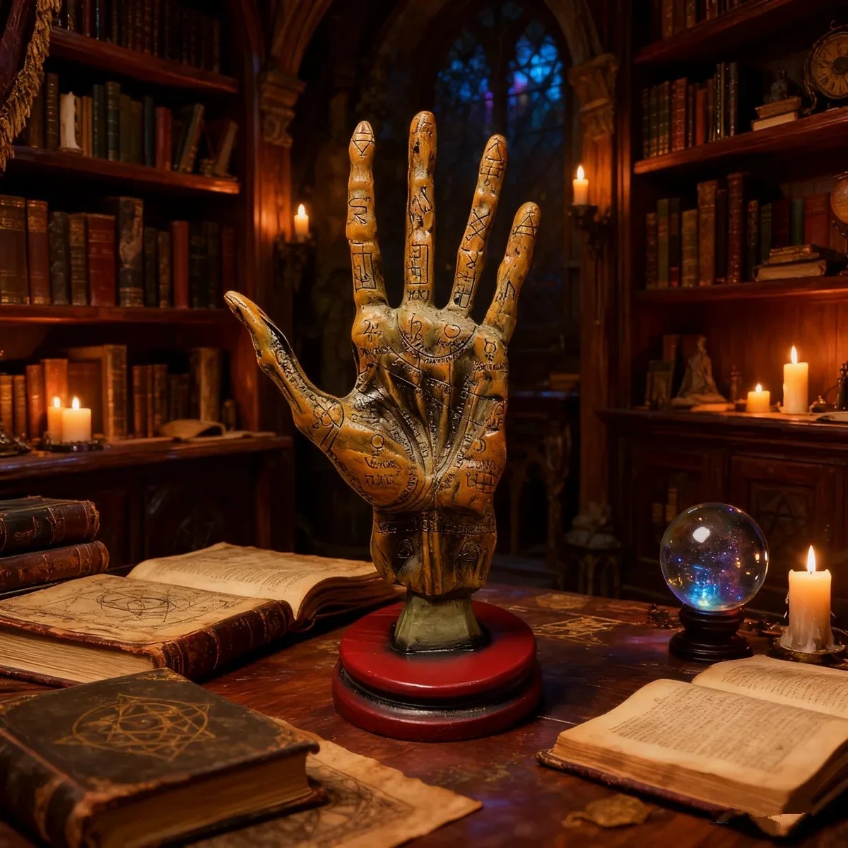 Resin Bronze Palmistry Hand Statue Chiromancy Fortune Teller Palm Model Occult Mystic Sculpture Ancient Wisdom Decor