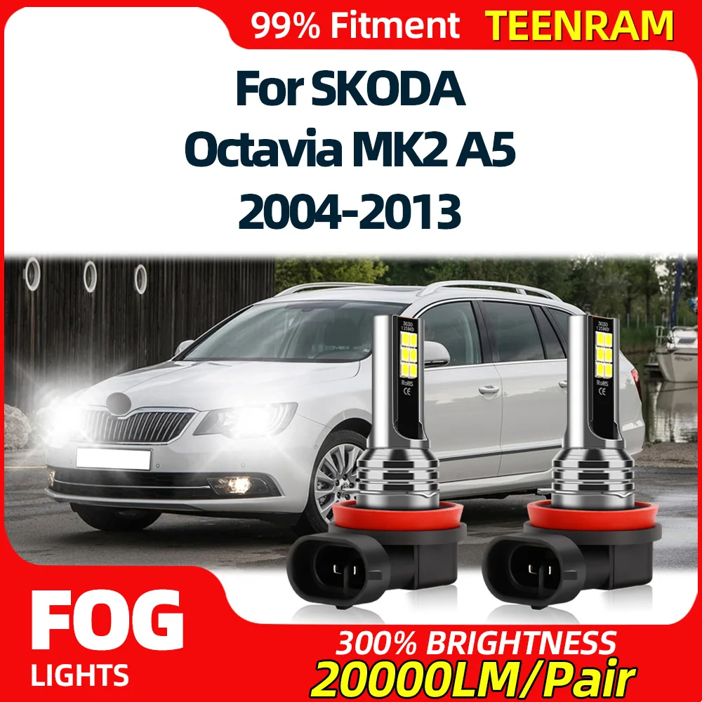 

2Pcs 20000LM LED Car Front Fog Light 60W Plug And Play Fog Lamp 12V For SKODA Octavia MK2 A5 2004-2008 2009 2010 2011 2012 2013