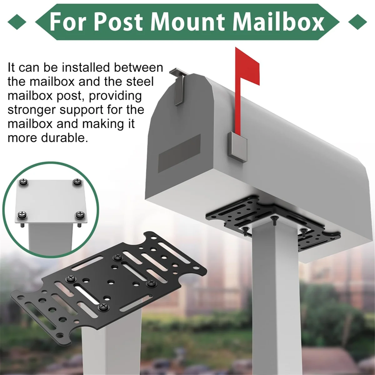 A002 Mailbox Mounting Bracket,Universal Mounting Adapter Plate Fit Wood or Hollow Posts for Most Post Mount Mailboxes