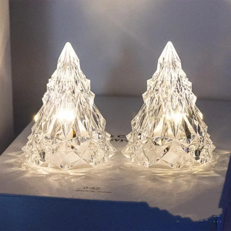 

Creative Christmas Tree Shape Table Lamp Crystal Diamond Night Light Warm/White/RGB Light Candle Atmosphere Lamp