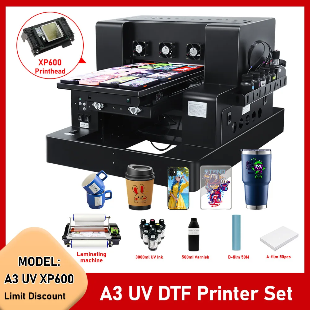 

A4 A3 UV Printer XP600 Printhead Flatbed UV Printer with Varnish A4 A3 UV DTF Printer Sticker For Phone Case Bottle Acrylic Pens