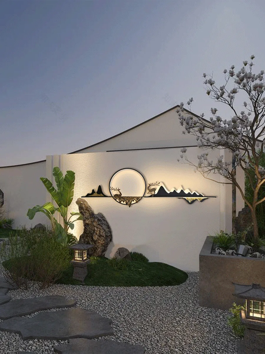 النمط الصيني الجديد، مصباح حائط، فيلا، فناء، حلقة، ستانلس ستيل #1