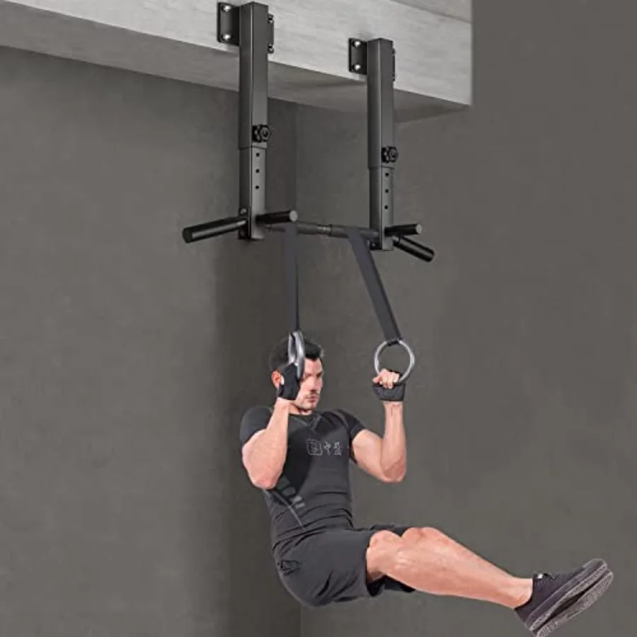 Wall Mount Pull Up Bar for Home Gym, Steel, Black, Heavy-Duty Joist Beam Rafter Mount with Punching Bag Hanger view 2