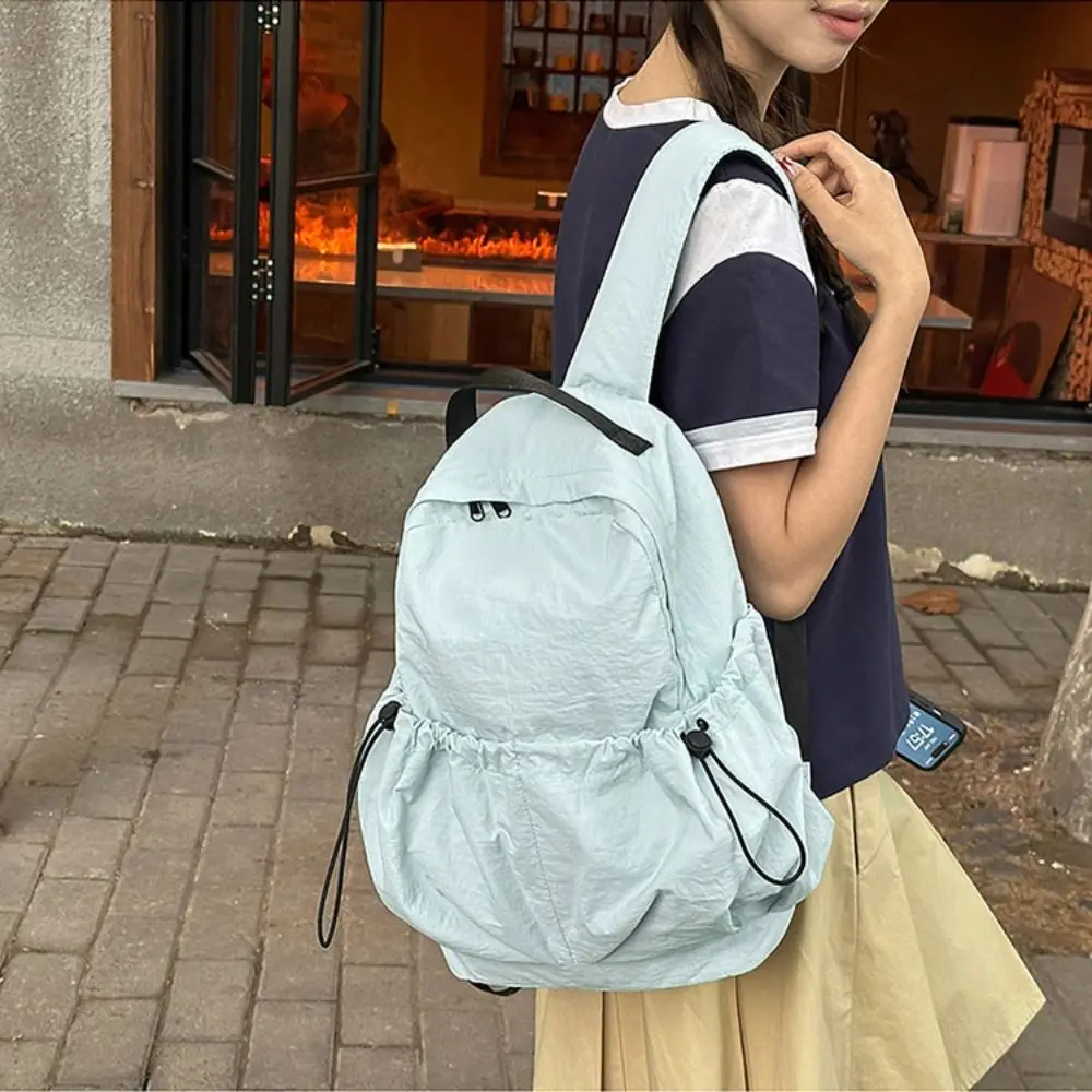 

Small Pack Sport Nylon Backpack Solid Color Handbag Solid Color Shoulder Bag Multiple Pockets Korean Style Casual Backpack