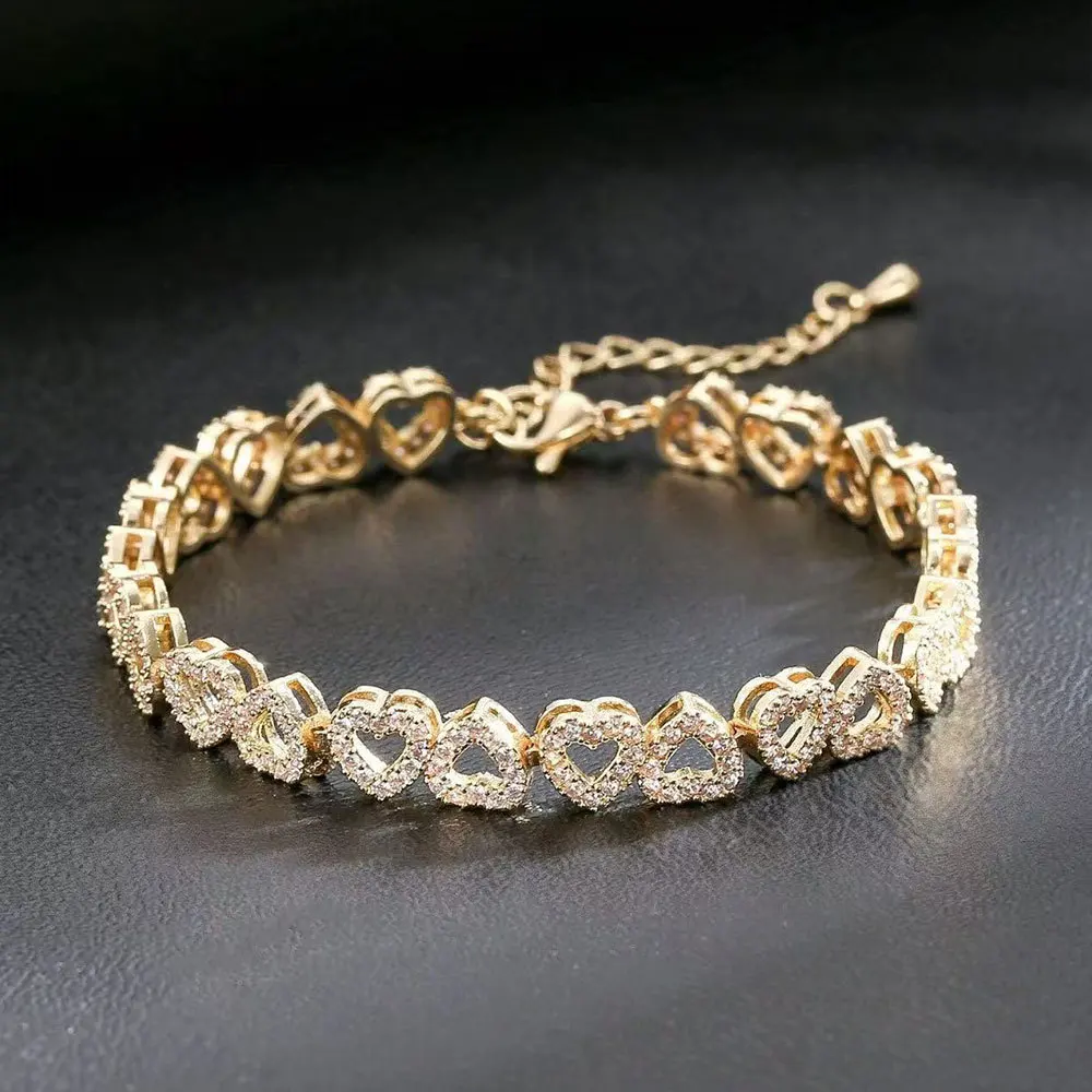 1pc Luxury Heart-Shaped Zirconia Bridal Bracelet, Adjustable Elegant Minimalist High-End Sparkly Gift For Women