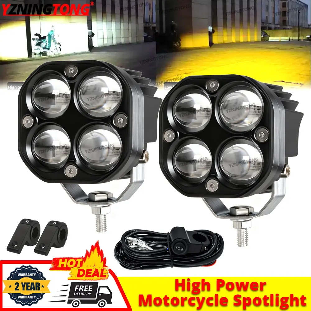 

Auxiliary Motorcycle LED Spotlight Dual Color Lens Led Headlight Fog Light 80000lm 200W for Yamaha Suzuki Car Trucks SUV Lamp