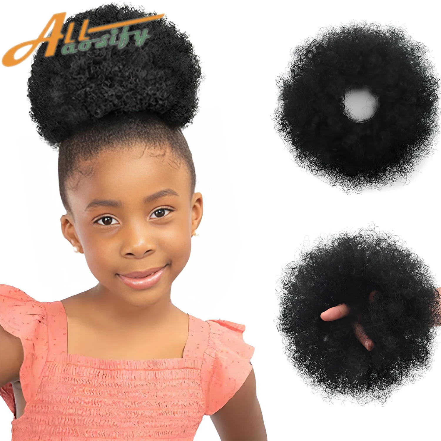 Synthetic Afro Puff  Ponytail Meatball head for Little Girls Kids Women Small Hair Buns Kinky Curly Hair Donut Chignon