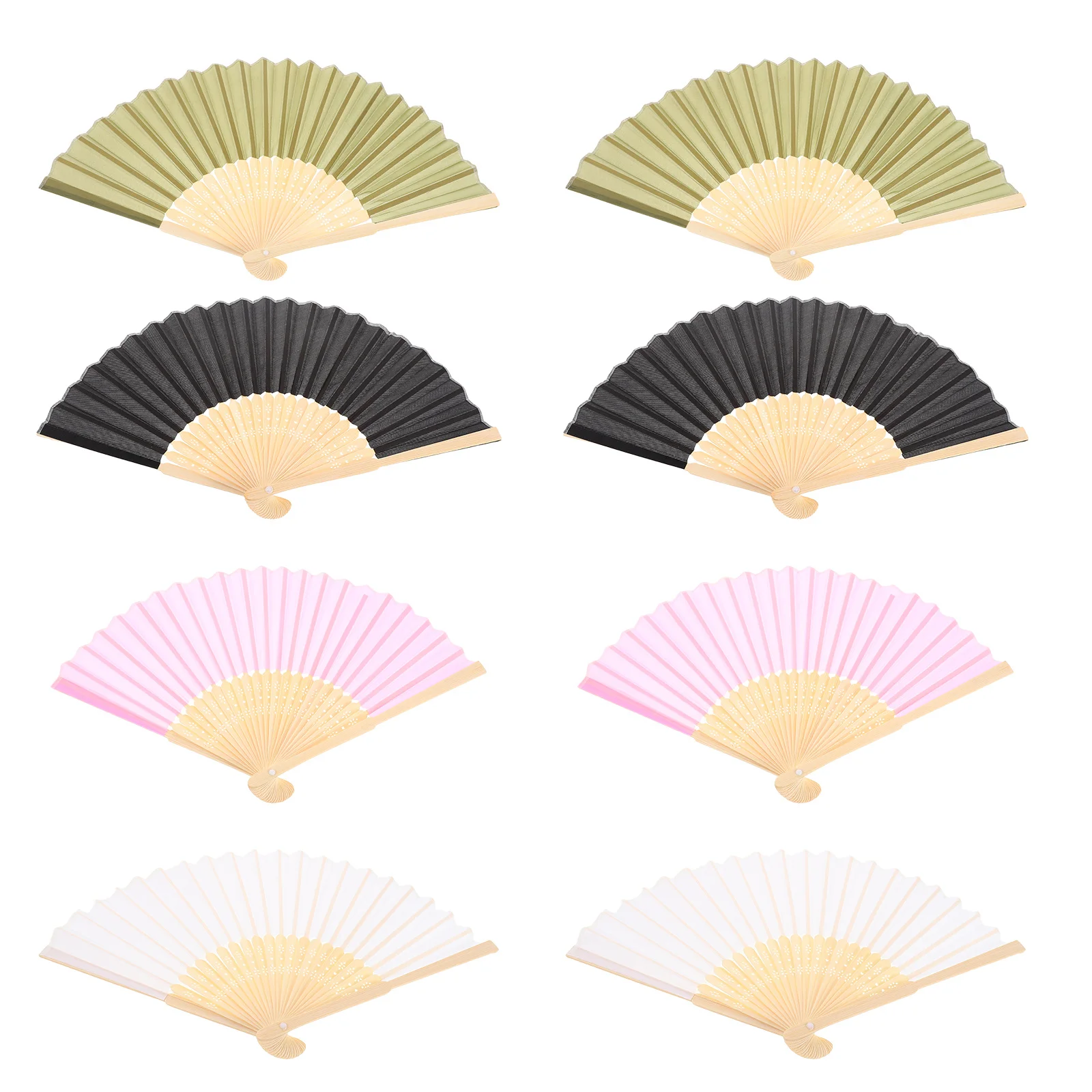 

8Pcs 7 Inch Folding Bamboo Fabric Fan DIY Craft Portable Handheld for Church Wedding Cosplay Decorative Favors