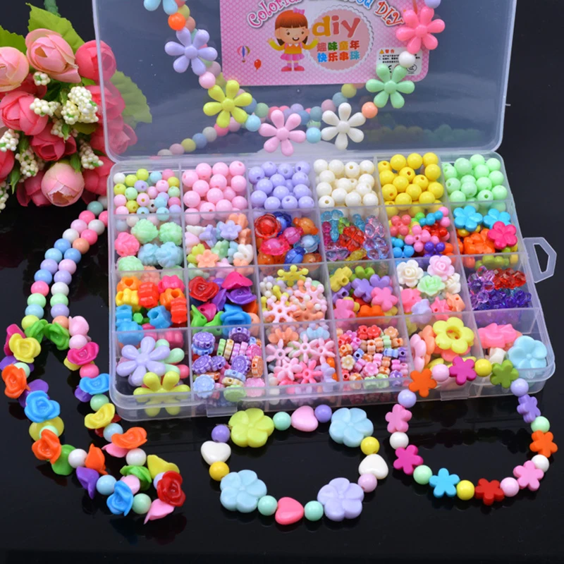 Kit for Make Bracelets Beads Toys for Children DIY 24 Grid Handmade Making Puzzles Beads for Girls Kit Girls Toys for 3 5 7 9 11