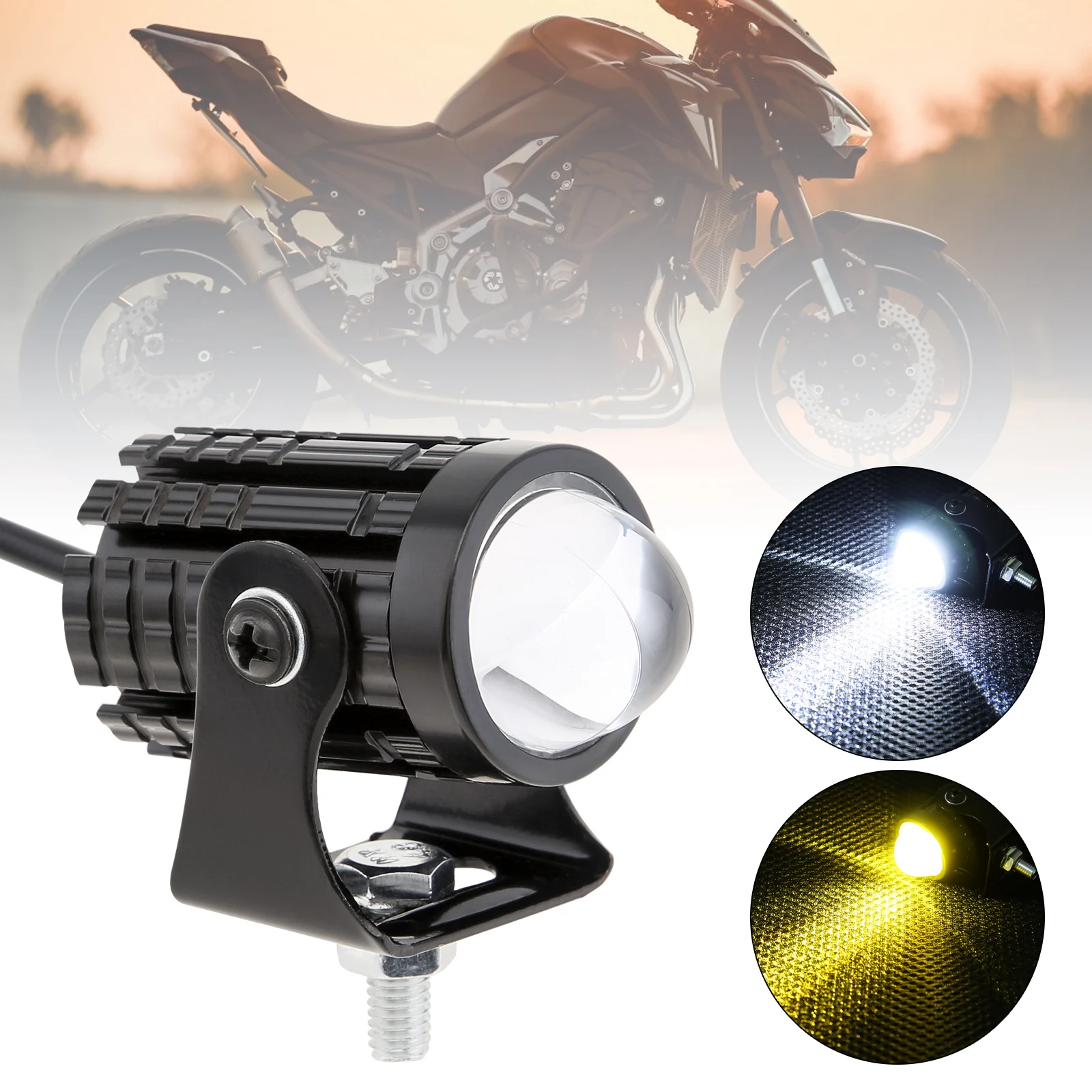 6000K LED Motorcycle Headlight Yellow White Dual Color High Low Beam LED Motorbike Headlamp for Tractor Truck ATV SUV Boat