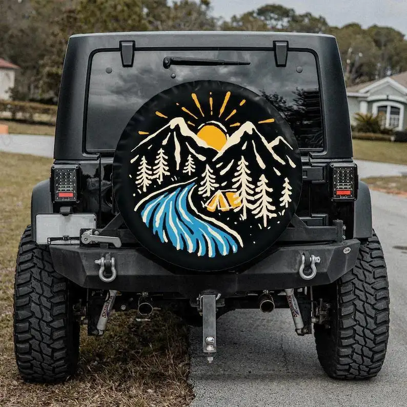 Camping Site - Mountain Vibes Spare Tire Cover For Car, Personalized Tire Cover, Gift For Car Lover, Gift For Father, Happy