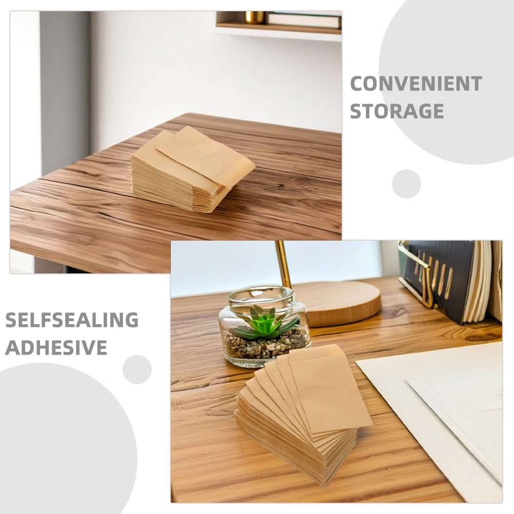 50pcs Envelopes 3 54 x 2 36 Inches Self Sealing Self Sealing Envelopes For Storage Brown Kraft Paper for Storing Cash Jewelry