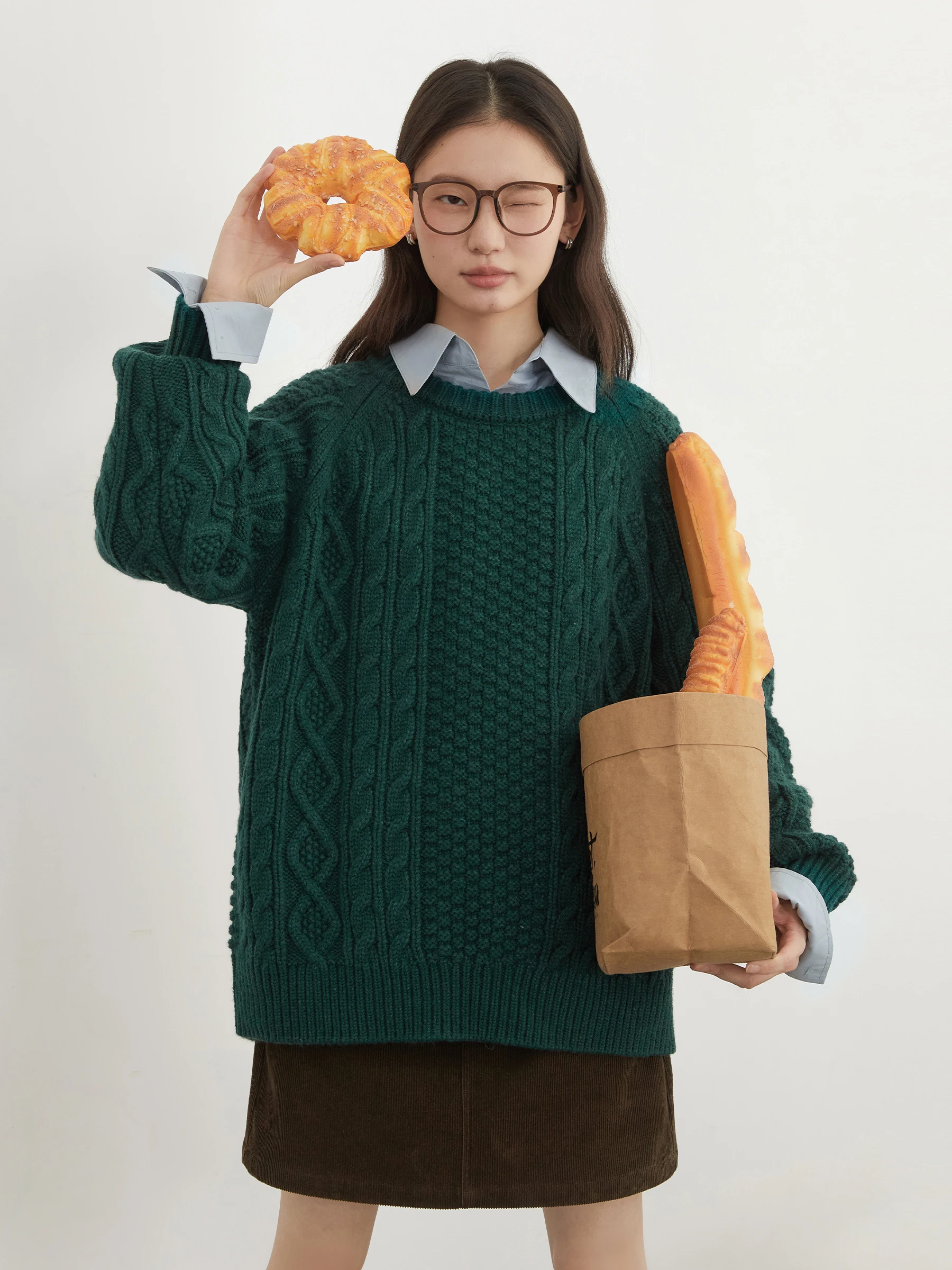 

CHICVEN Весенне-осенний плотный вязаный свитер свободного кроя для женщин, толстовка с круглым вырезом и длинными рукавами для повседневной носки