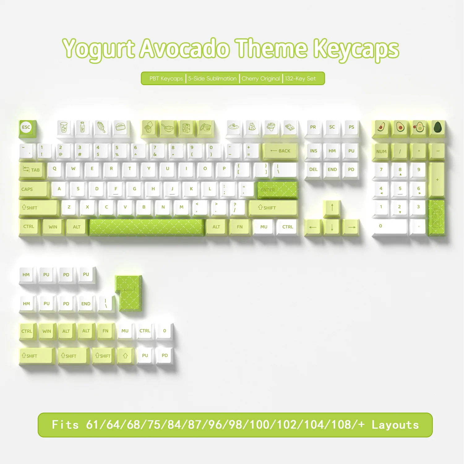 

[Original 132-key yogurt avocado theme] Mechanical keyboard keycap five-sided PBT hot sublimation small full set