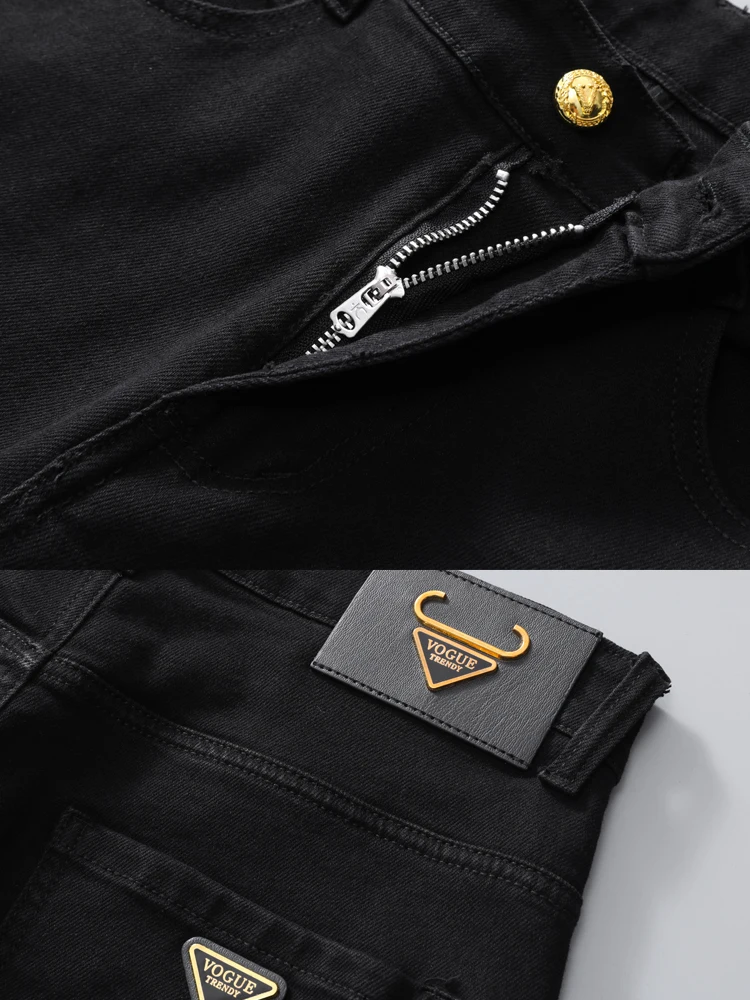 

Men's Slim Fit Straight Leg Jeans High Elastici Cotton Polyester Blend Youthful Trendy Long Pants with Multiple kets