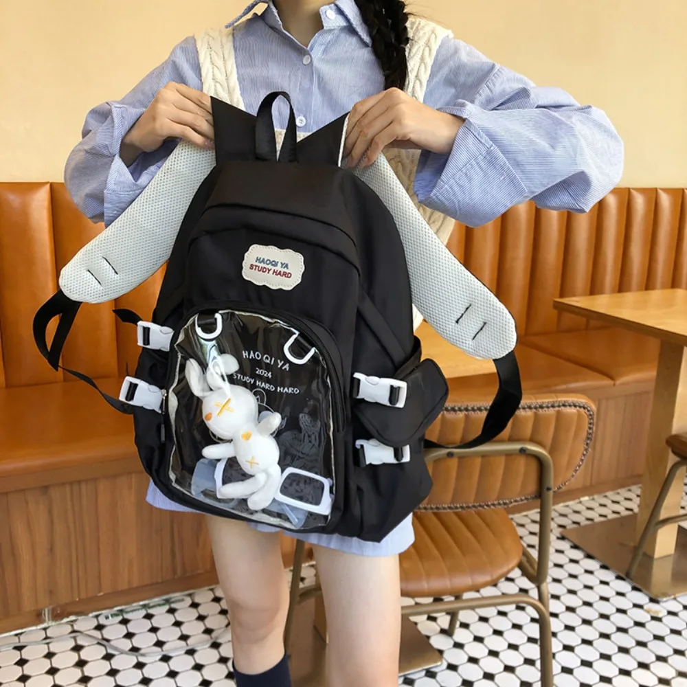 

High Quality Transparent Students Backpack Multi Pocket Pvc School Bag Canvas Casual Double Shoulder Bags Teenage