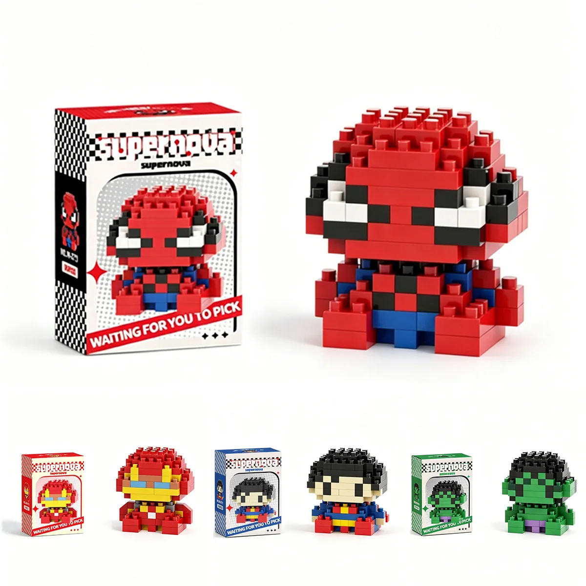 Spider-Man, Superman, Captain America 3D Micro-Particle Building Blocks, Interlocking Model Ornament, Stress Relief Toy