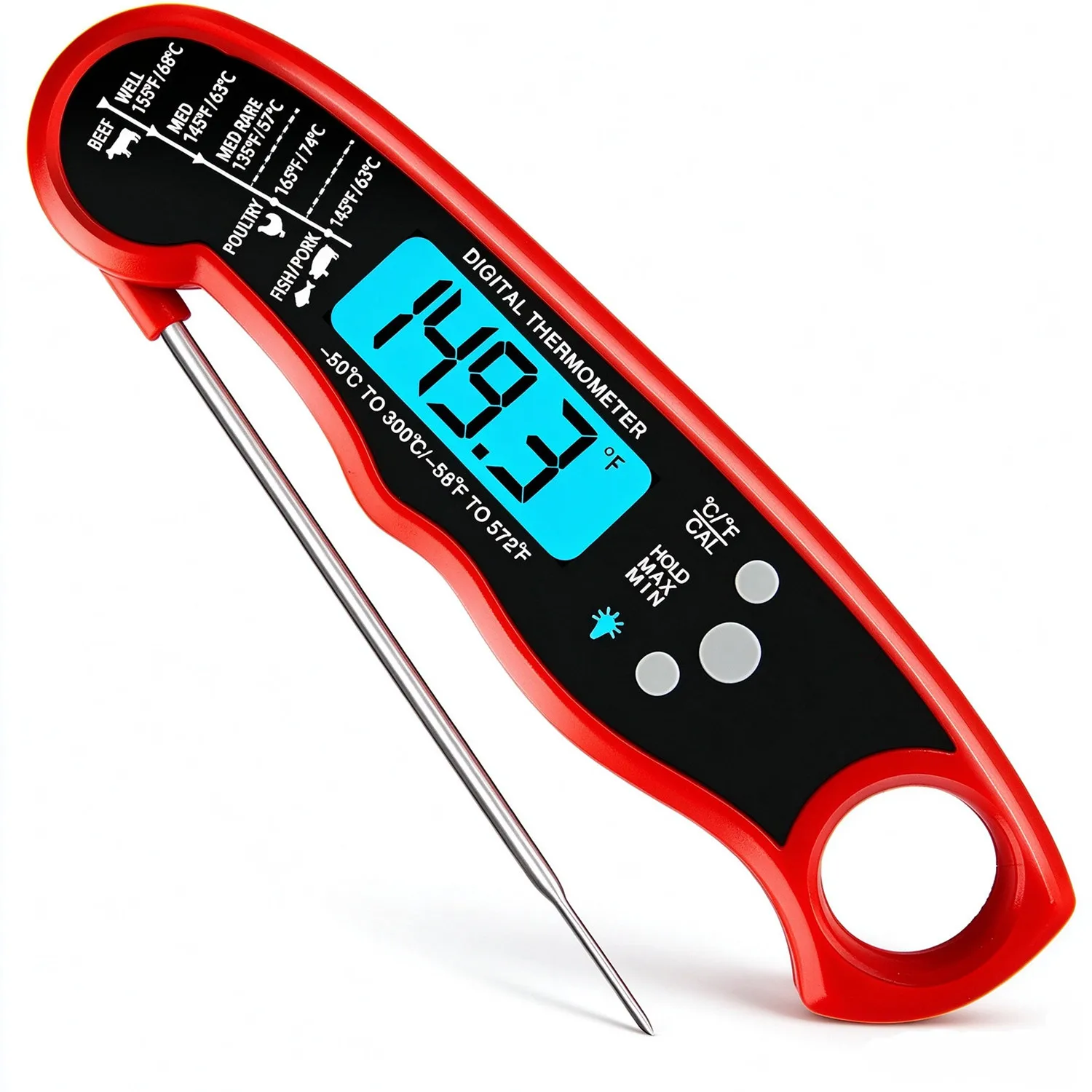 Meat Thermometer Digital Stocking Stuffers 1-2 Second Ultra-Fast Response Time Bright Backlit Display Waterproof Pre-Calibrated