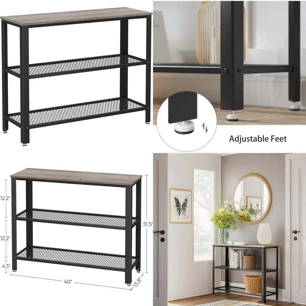 

Промышленный трехъярусный консольный столик с полкой для хранения — узкий диван-стол для прихожей для гостиной, прихожей, входа