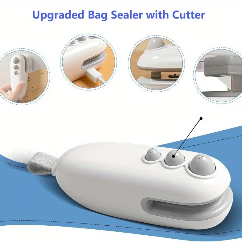 Mini Snack Bag Sealer Machine - Rechargeable USB Heat Sealer + Cutter, Suitable for Resealing Plastic/Chip Bags & Food Storage Freshness