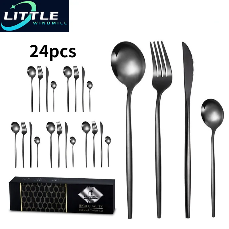 304 Portable Cutlery Set Dinnerware  High Quality Stainless Steel Knife Fork Spoon Eco Friendly Travel Flatware with Box Bag