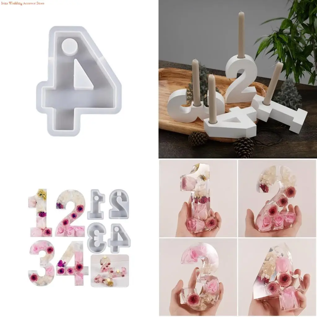 G92D Crystal Epoxy Resin Mold Geometric Numbers Candlestick Mould DIY Holder
