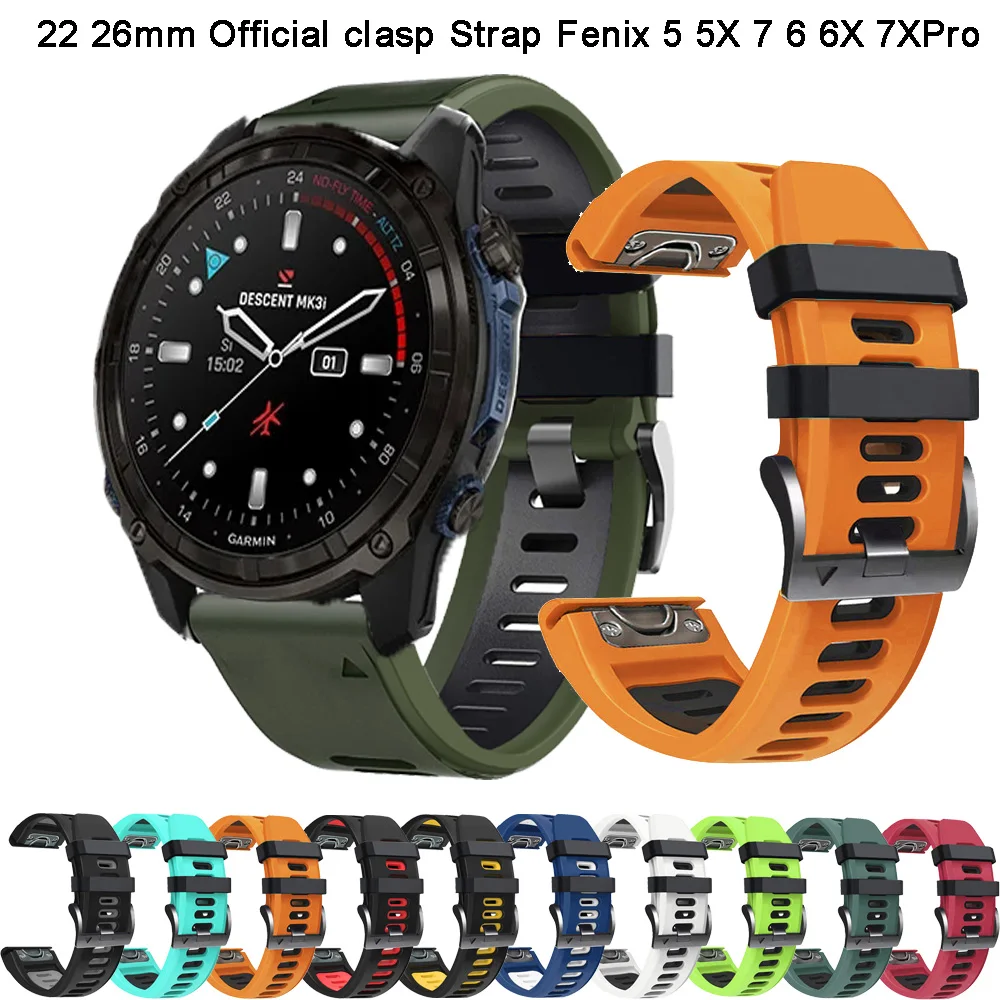 22 26mm Watch Strap For Garmin Quickfit Fenix 7X Pro 7 51mm 6X 6 GPS 5 5X Plus 3 HR Band Soft Outdoor Sports Silicone Watchbands