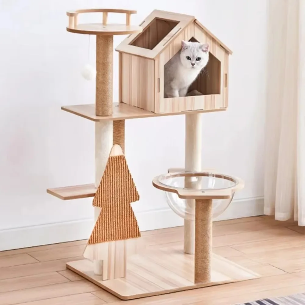 Scratching Board Multi-layer Cat Towers Multi-layer Sisal Rope Cat Tree Tower Large Wooden Cats Tree House Cats Climbing Frame