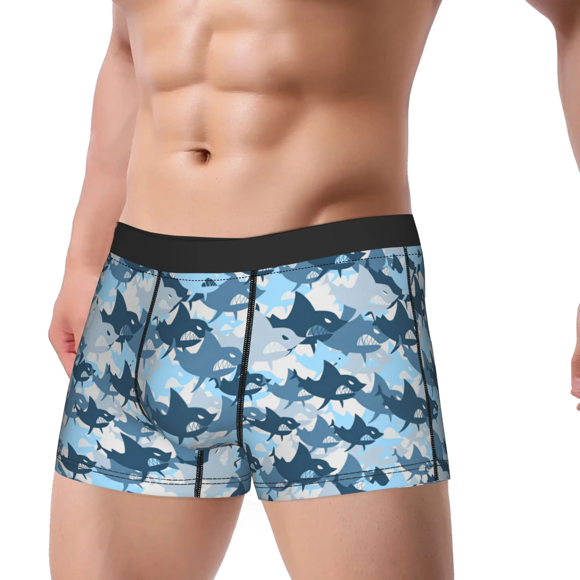Shark military seamless pattern Underwear  Novelty Underpants Design Shorts Briefs For Males 3D Pouch Large Size Boxer Shorts