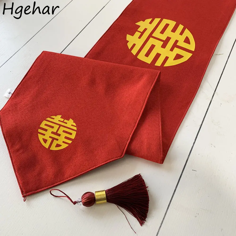 

Table Runner Chinese Style Letter Flag Decorative Wedding cloth Red Dining Cover Anti-fouling Camino De Mesa