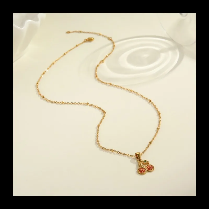 Ins الاتجاه الماس الكرز قلادة الفولاذ المقاوم للصدأ قلادة تصميم الحلو سلسلة الترقوة البند المجوهرات بالجملة #4