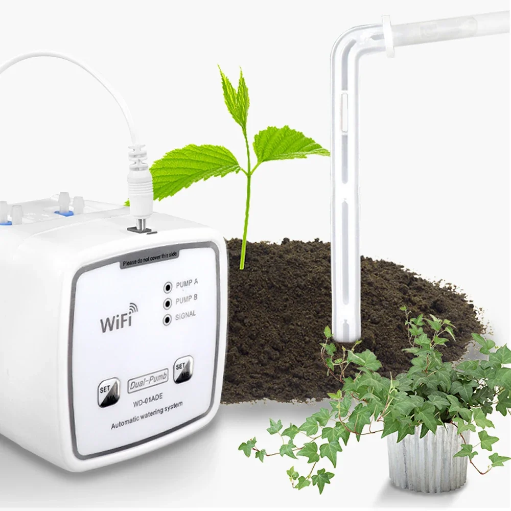 

YYHC-Double Pump Timed Automatic Drip Irrigation System WIFI Intelligent Watering Device APP Controller white 20 Pots kit