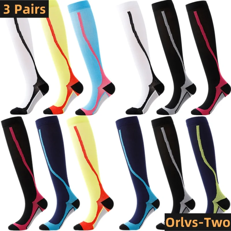 3 Pairs Lot Pack Compression Socks Stocking Running Men Women Compression Cycling Socks Knee High Running Socks Compression