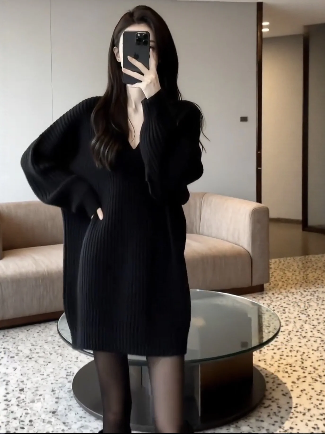 

plus Size Lazy Sle V-Ne Knitted Dr Women's Autumn Winter Loose Belly Covering Slimming Versatile Sweater Dr