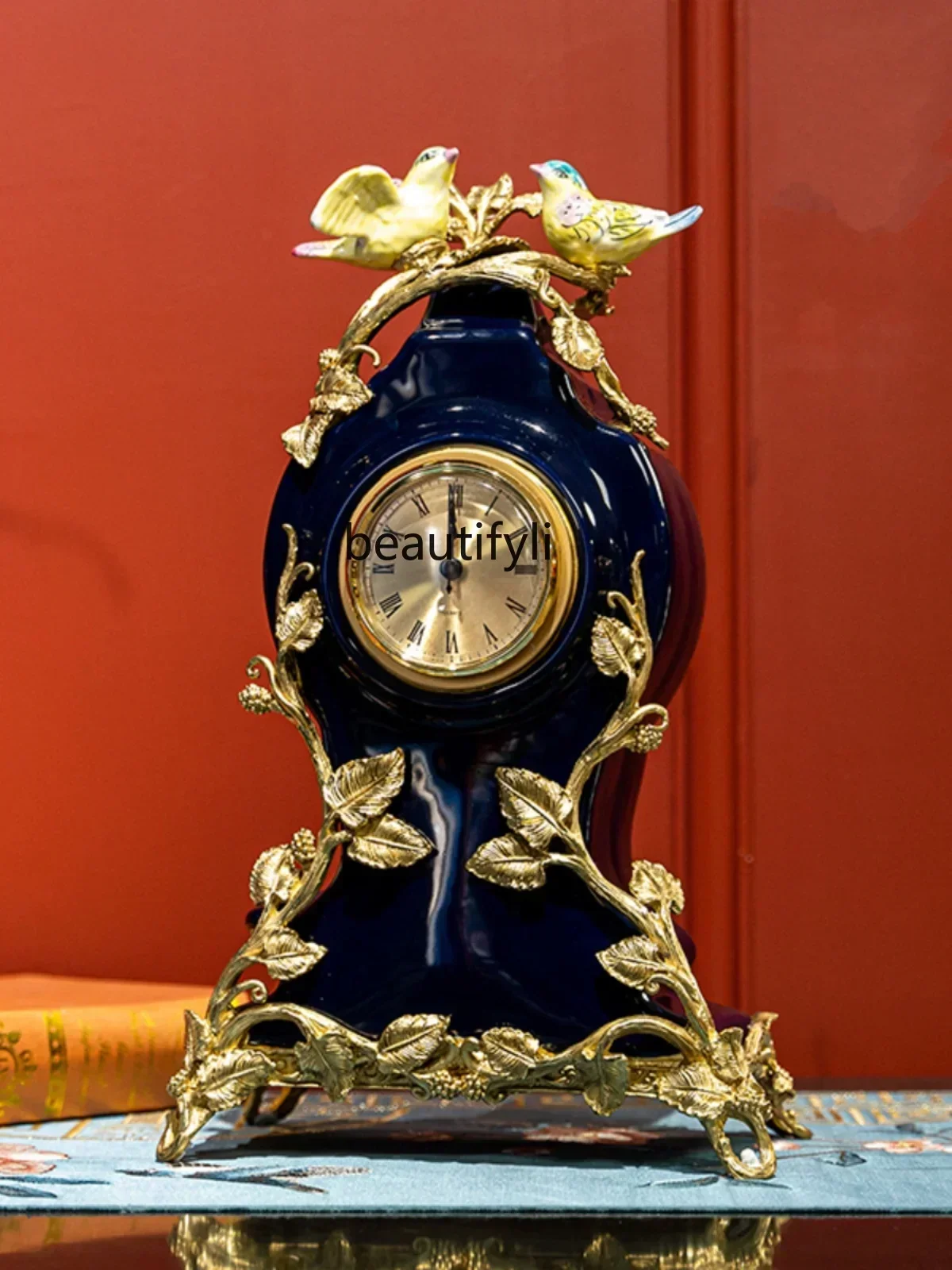 K182European Style Living Room Exhibition Hall Decoration Crafts Clock Ceramic  High-End Wine Cabinet Luxury Villa Decoration