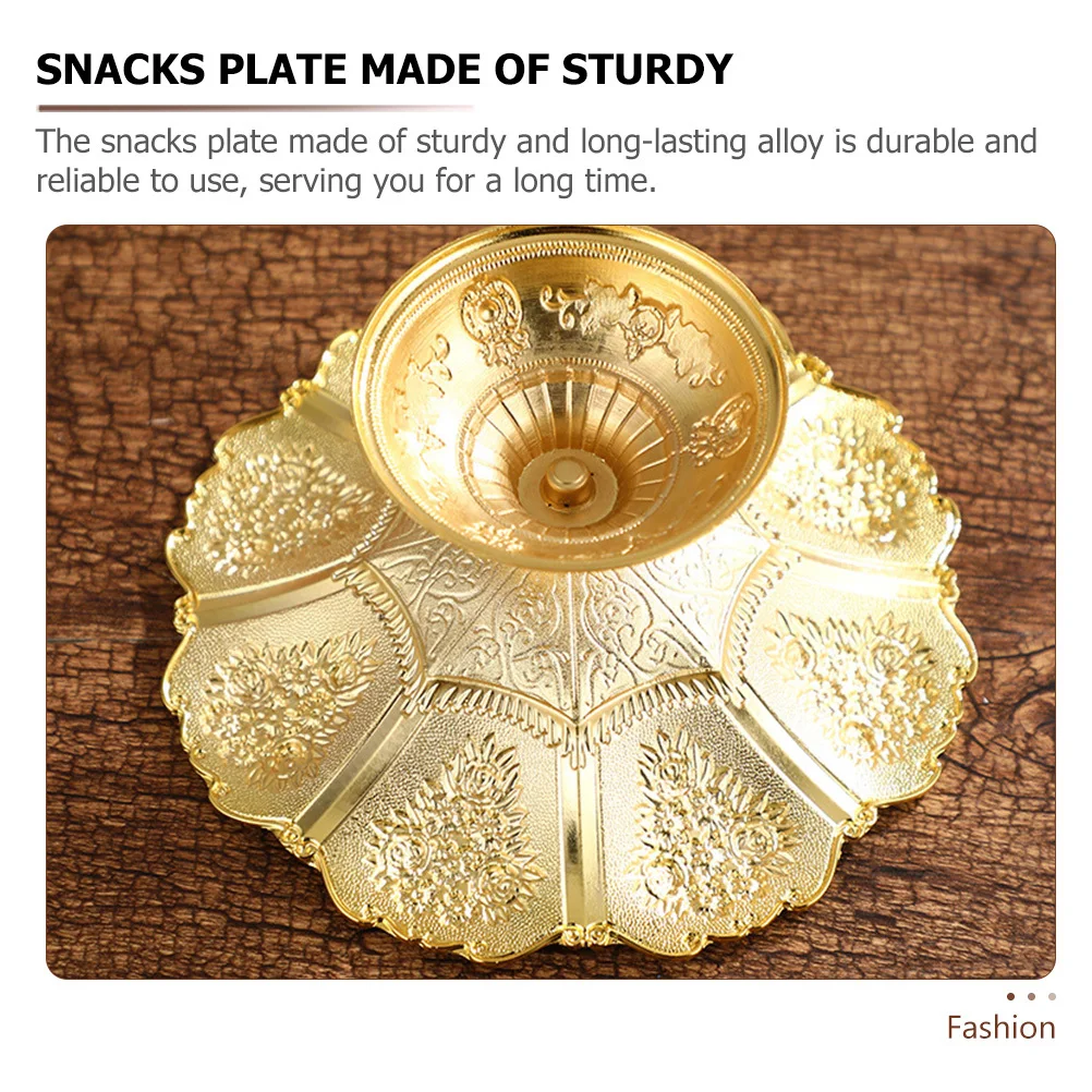 Plato dorado para aperitivos, plato de fruta de aleación, bandeja decorativa para postre para fiesta, boda, regalo para el hogar, bandeja de Metal para servir comida