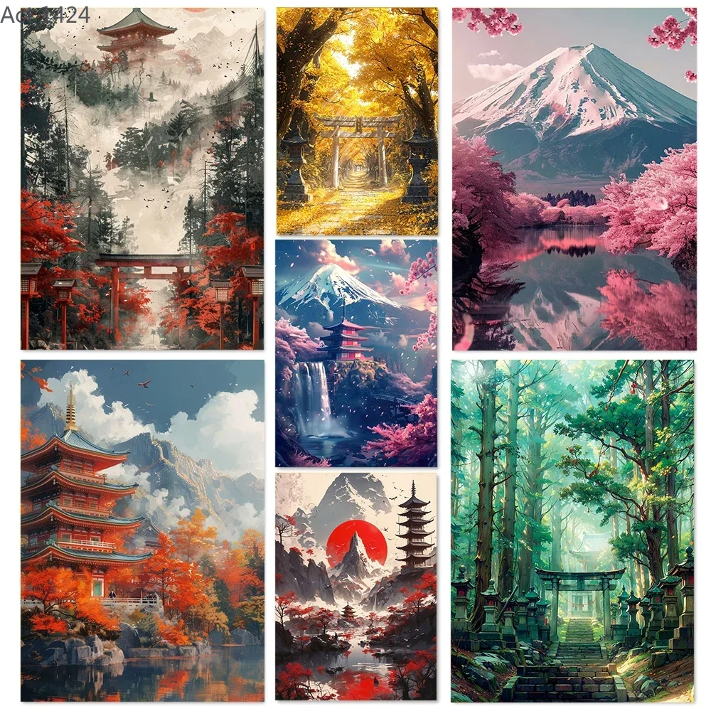 Japanese Aesthetic Shrine Architecture Forest Scenery Art Posters Canvas Printing Printmaking Living Room Bedroom Home Decor