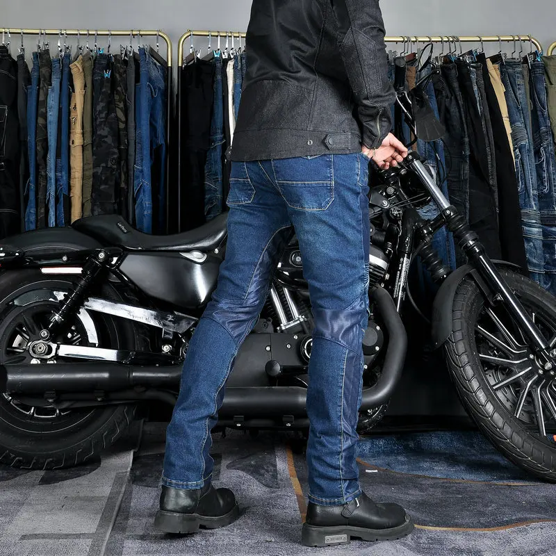 2026 Fashion Men's Summer Mesh Breathable Motorcycle Riding Jeans Stretch Anti-Fall CE Protective Outdoor Off Road Biker Pants