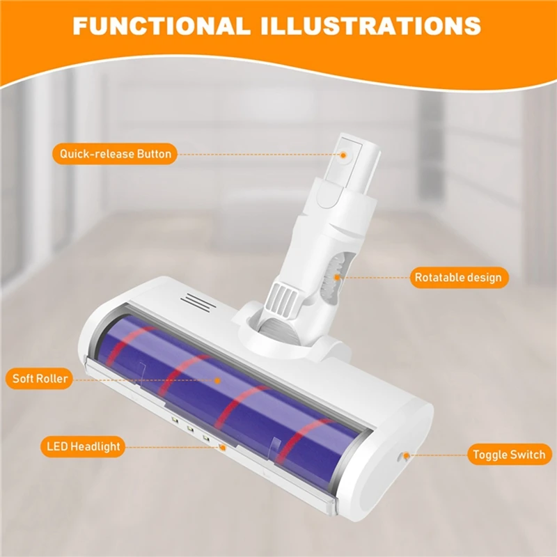 LED Electric Floor Brush Head For Xiaomi Mijia 1C K10 / Mijia G9 G10 / Dreame V8/V9B/V9P/V11 Vacuum Cleaner Brush Head