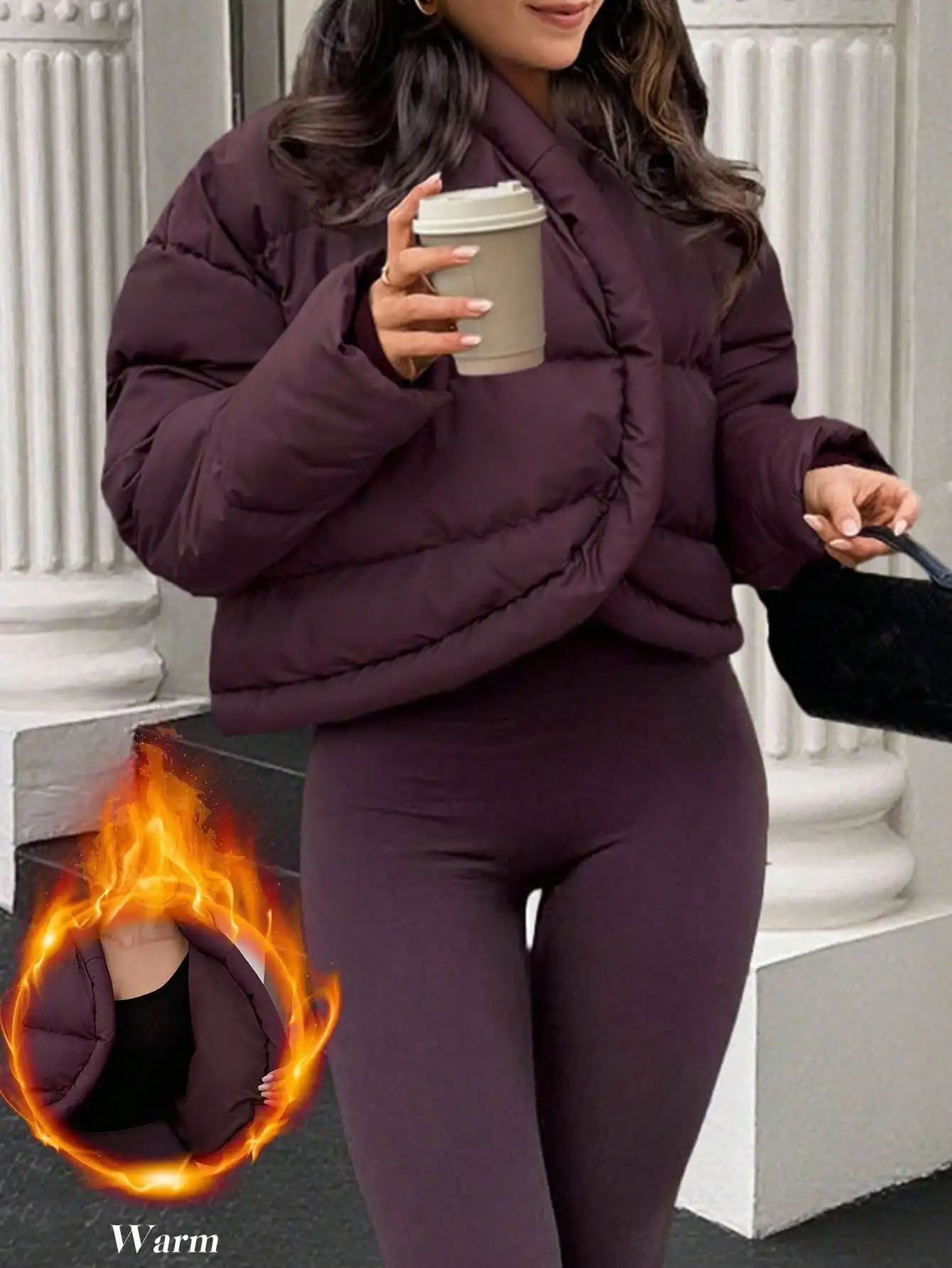 

Женская теплая куртка-пуховик, однотонное укороченное зимнее пальто с стеганым дизайном