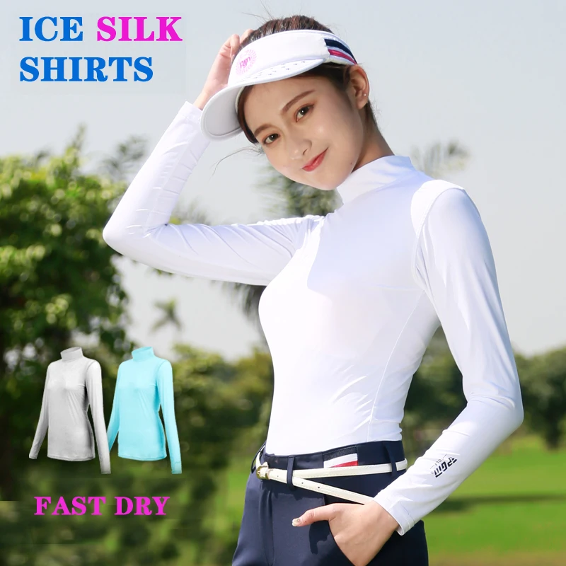 Golf Shirts for Women Summer Sun Protection Shirts Anti-UV Tops Ladies Slim Ice Silk Long Sleeve Cooling T-Shirts