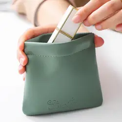 Estuche con soporte para lápices labiales, cierre automático de cuero, sellado de monedas, organizador de llaves, bolsa de almacenamiento de joyas y auriculares, organizador de cables