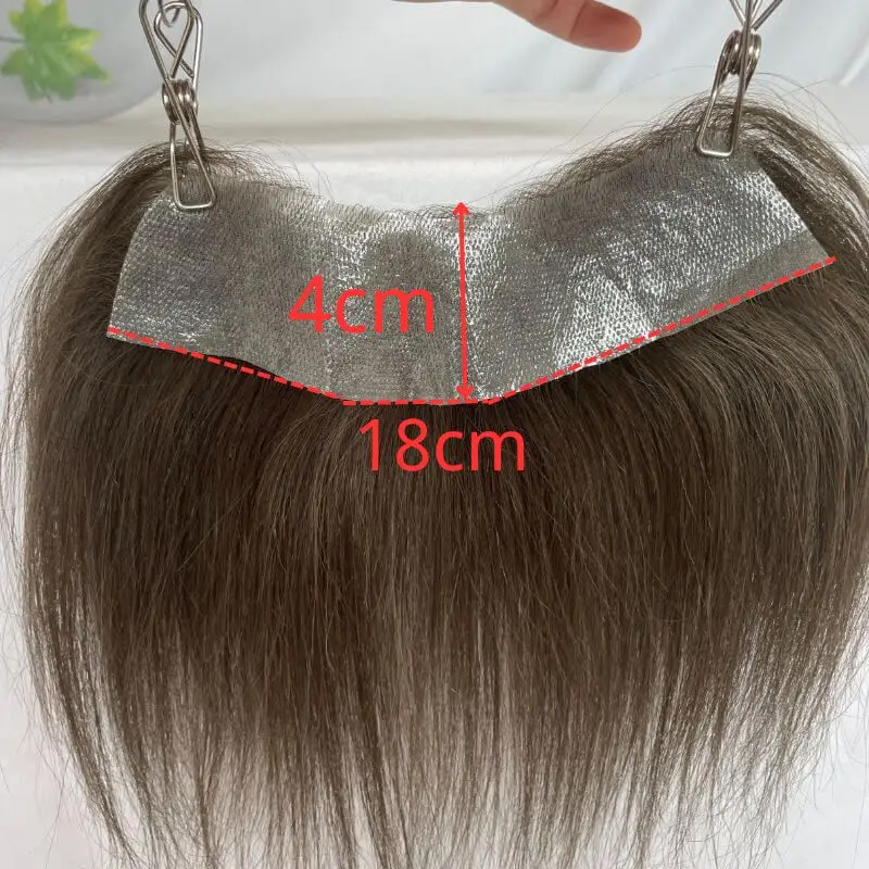 Pwigs #4 Brown Full PU Hairline Men's Toupee Human Hair Hairpiece For Man V Style Front Remy Hair Natural Extension Hairline