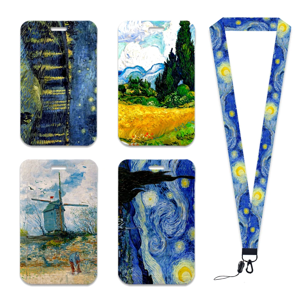 Famous Painting Neck Strap Polyester Stationery ID Card Holder Lanyard Keychain ID Badge Holder