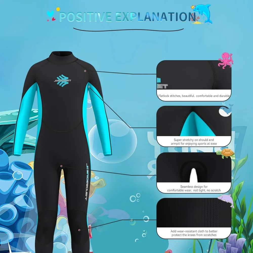 Traje de neopreno de 3mm para niños y niñas, traje de neopreno térmico de una pieza con cremallera trasera para deportes acuáticos, snorkel,