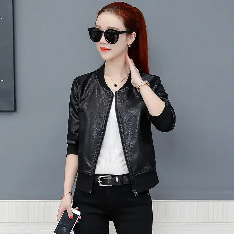 Kurze Baseball Aviator Mantel Frau Frühling Herbst PU Leder Bomber Jacke für Frauen Harajuku Hohe Qualität Langarm Casual Chic